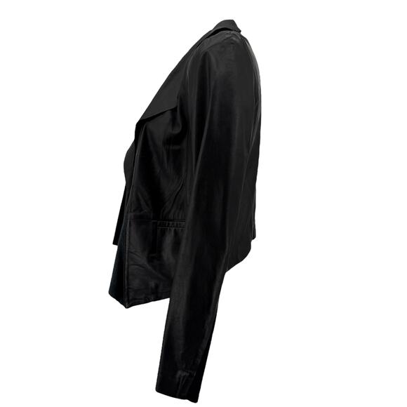 Trouve Lightweight Leather Moto Jacket Womens Small Black Open Front Drape Chic - Picture 2 of 10